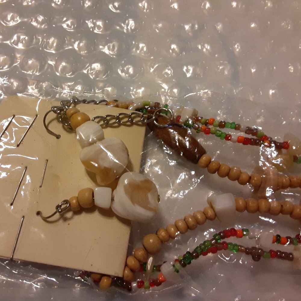 Beaded Necklace with Earrings Set